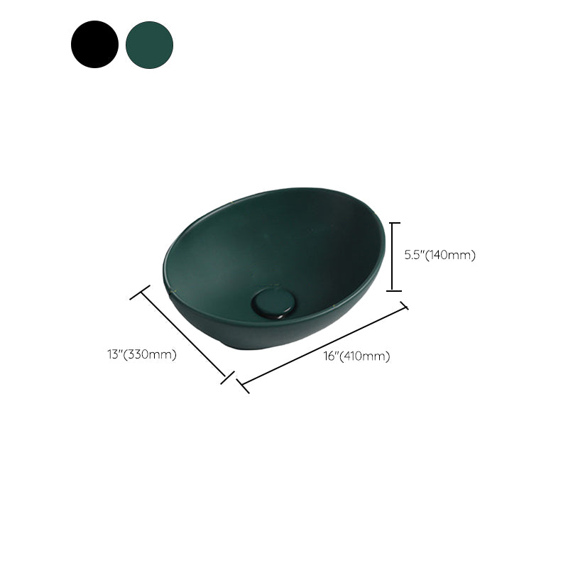 Modern Vessel Bathroom Sink Porcelain Oval with Pop-Up Drain and Faucet Vessel Sink