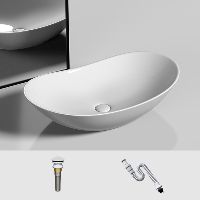 Modern Vessel Bathroom Sink Oval Porcelain with Faucet and Drain Assembly Basin Sink