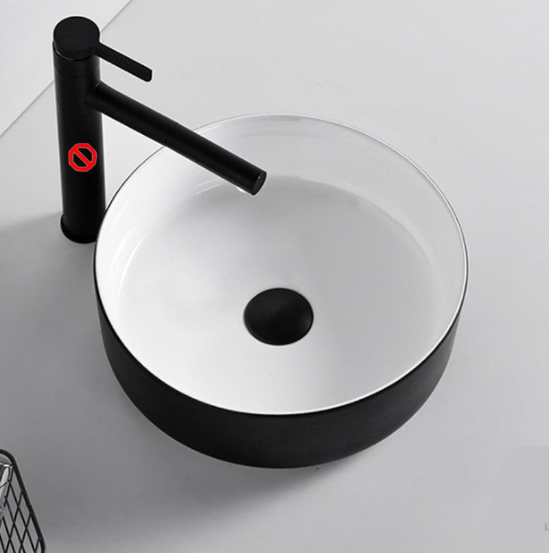 Modern Vessel Sink Round Porcelain with Basin Vessel Lavatory Sink without Faucet