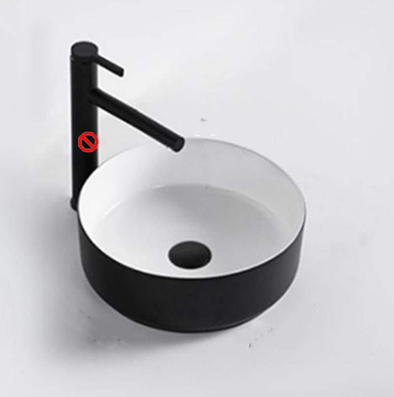 Modern Vessel Sink Round Porcelain with Basin Vessel Lavatory Sink without Faucet