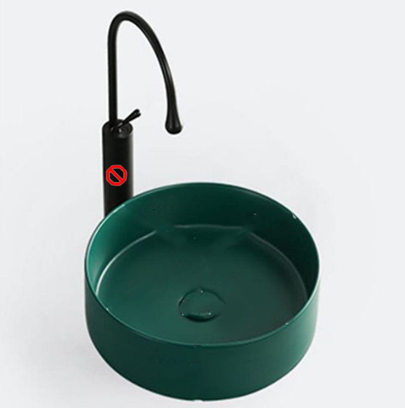 Modern Vessel Sink Round Porcelain with Basin Vessel Lavatory Sink without Faucet