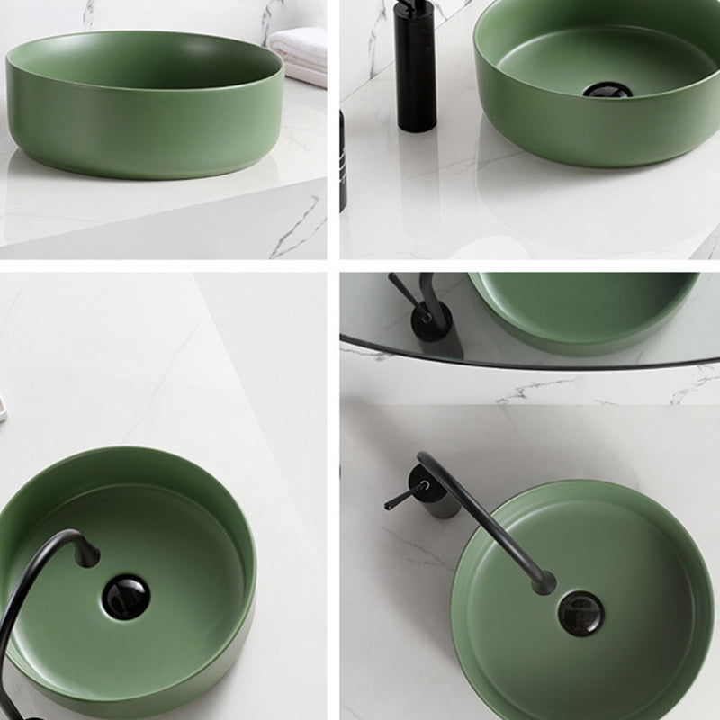Modern Vessel Sink Round Porcelain with Basin Vessel Lavatory Sink without Faucet