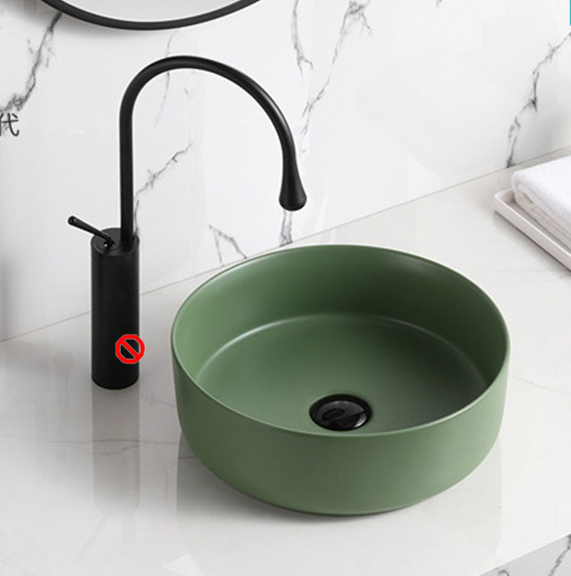 Modern Vessel Sink Round Porcelain with Basin Vessel Lavatory Sink without Faucet