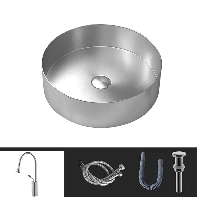 Metal Trough Sink Solid Color Bathroom Sink with Pop-Up Drain