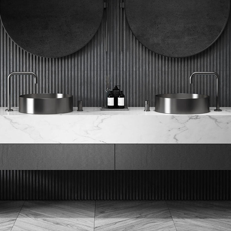Metal Trough Sink Solid Color Bathroom Sink with Pop-Up Drain