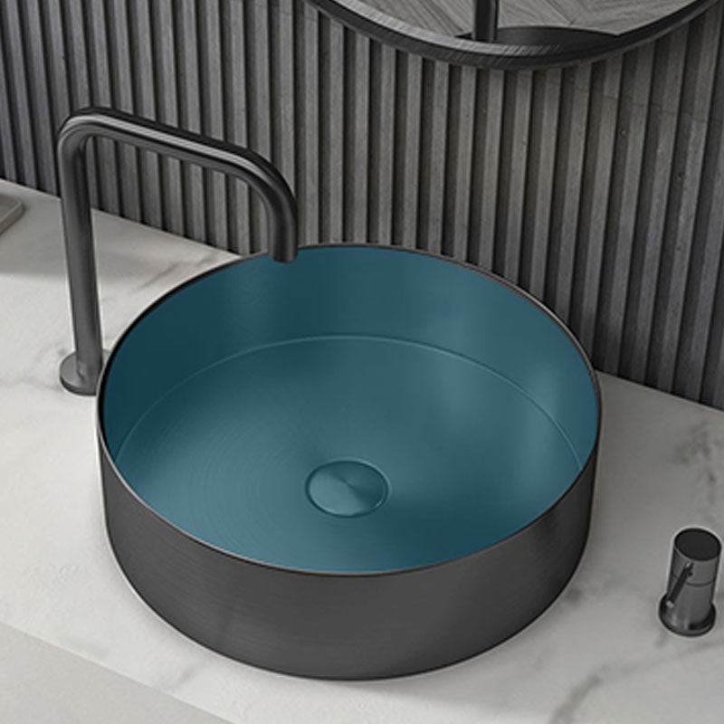 Metal Trough Sink Solid Color Bathroom Sink with Pop-Up Drain