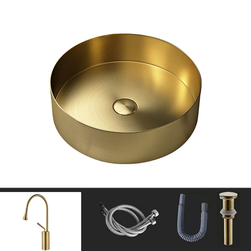 Metal Trough Sink Solid Color Bathroom Sink with Pop-Up Drain