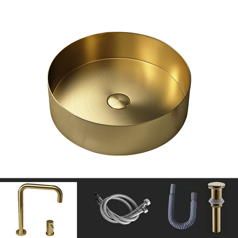 Metal Trough Sink Solid Color Bathroom Sink with Pop-Up Drain