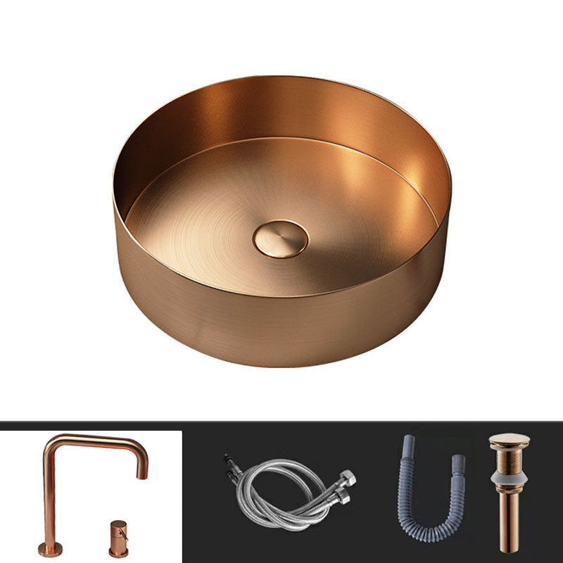 Metal Trough Sink Solid Color Bathroom Sink with Pop-Up Drain