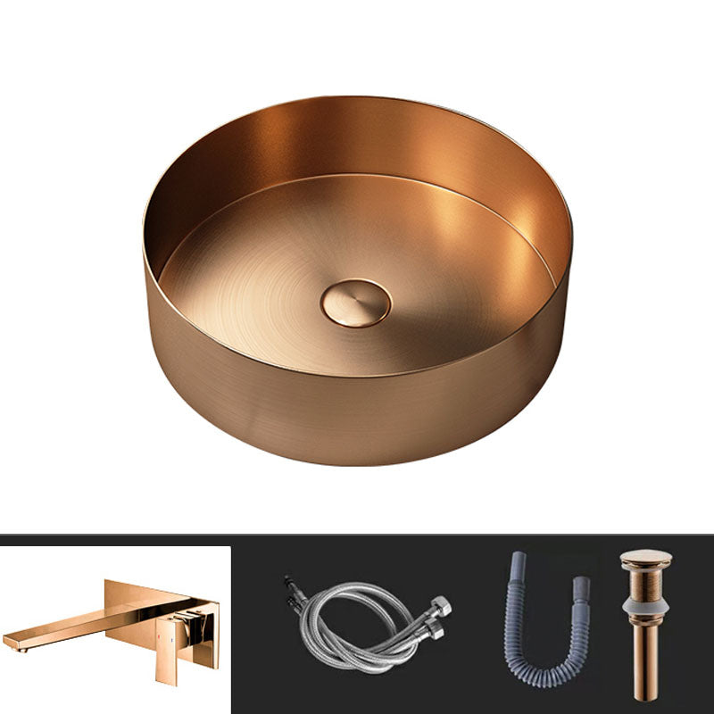 Metal Trough Sink Solid Color Bathroom Sink with Pop-Up Drain