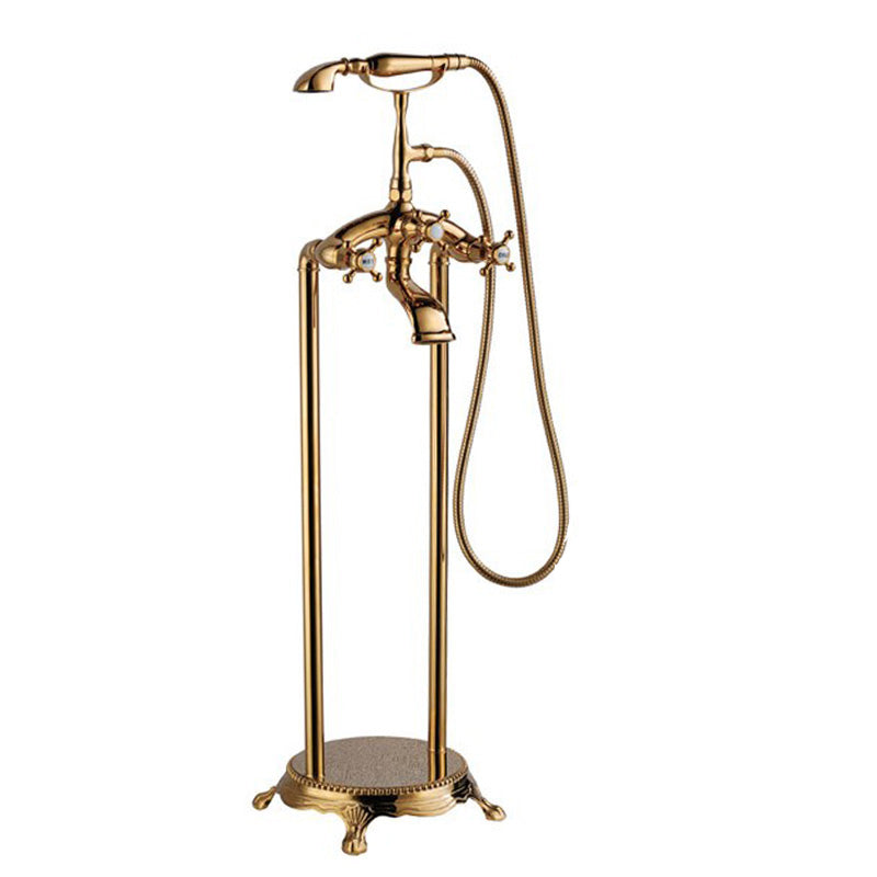 Brass Freestanding Tub Filler Floor Mounted Tub Filler with Handles
