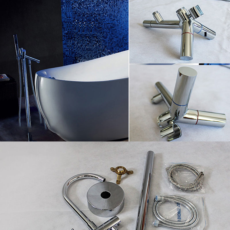Brass Freestanding Tub Filler Floor Mounted Tub Filler with Handles