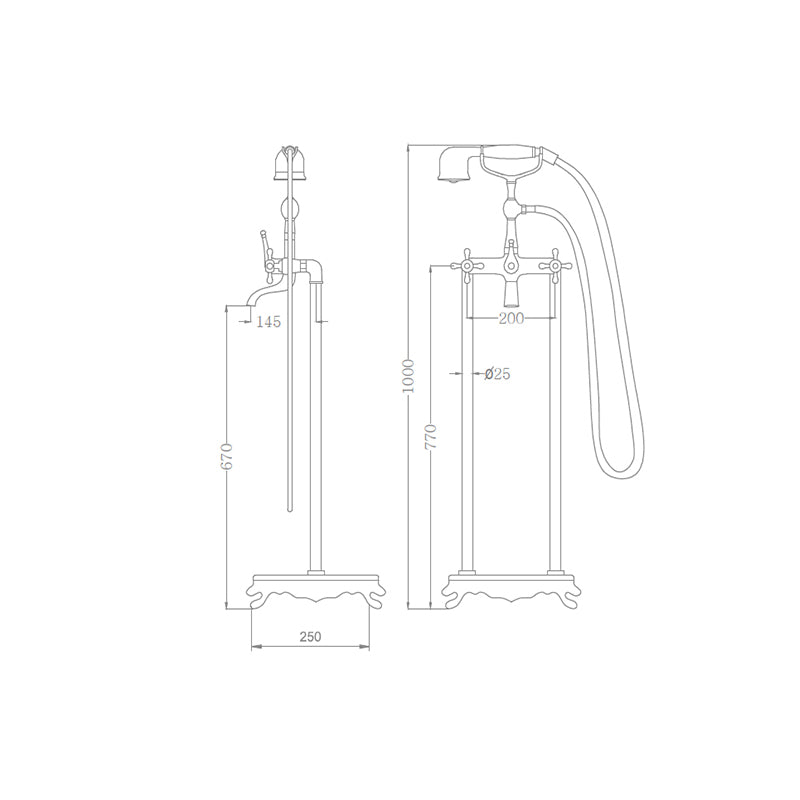Brass Freestanding Tub Filler Floor Mounted Tub Filler with Handles