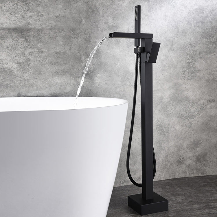 Modern Brass Freestanding Tub Filler Floor Mounted Tub Filler with Handle