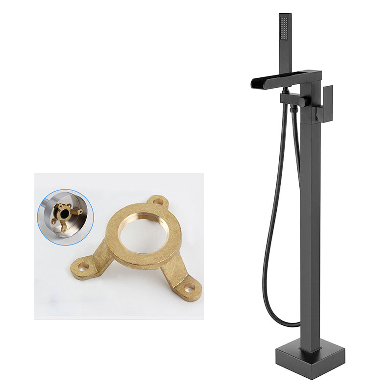 Modern Brass Freestanding Tub Filler Floor Mounted Tub Filler with Handle