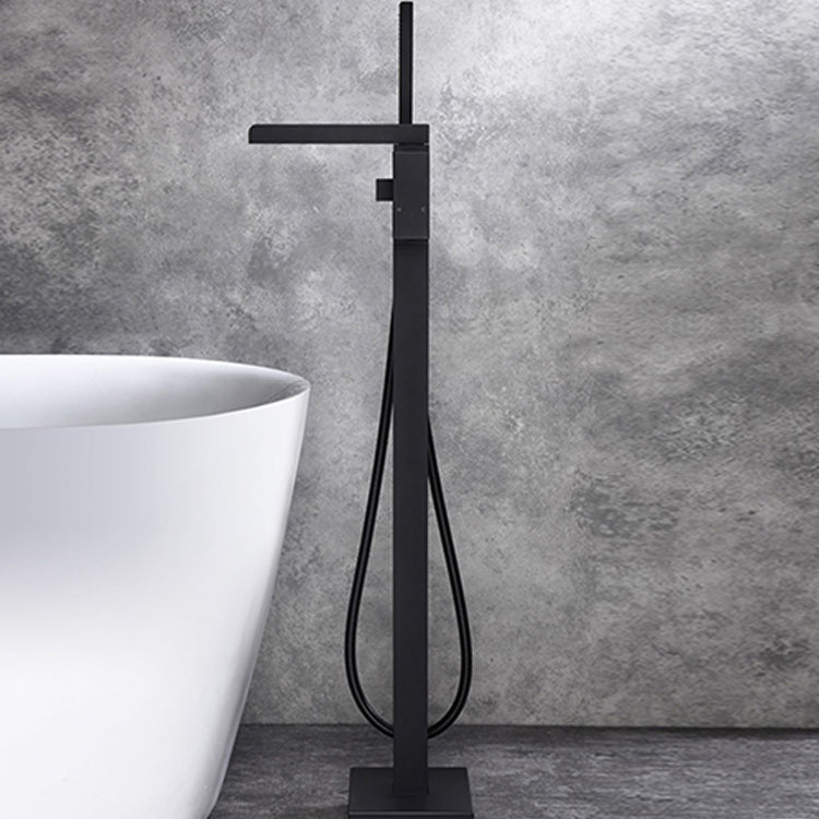 Modern Brass Freestanding Tub Filler Floor Mounted Tub Filler with Handle