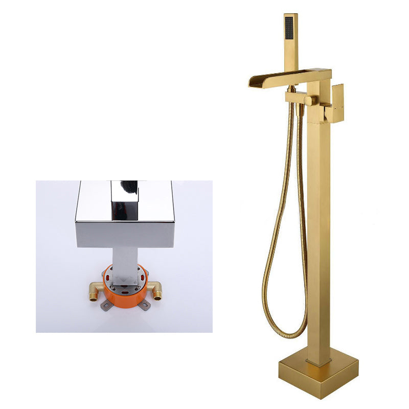 Modern Brass Freestanding Tub Filler Floor Mounted Tub Filler with Handle