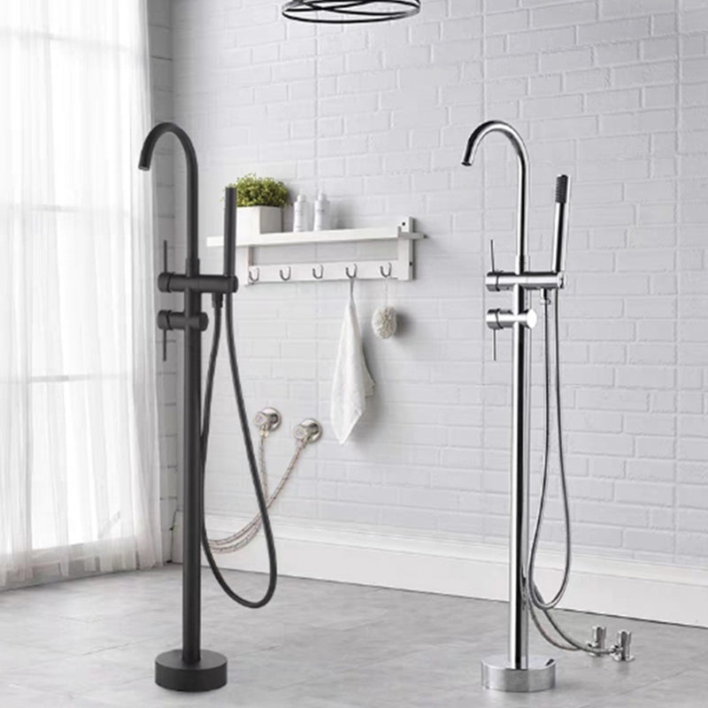 Tub Filler Lever Handle Freestanding Brass High Arc Handshower Traditional Tub Filler