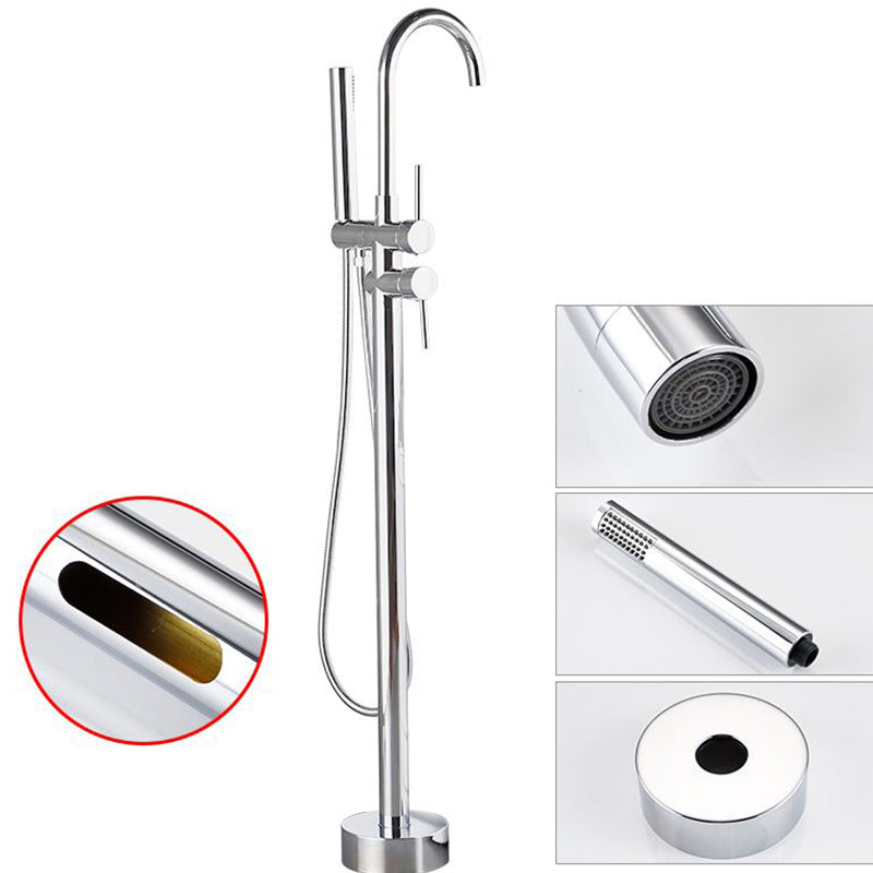 Tub Filler Lever Handle Freestanding Brass High Arc Handshower Traditional Tub Filler