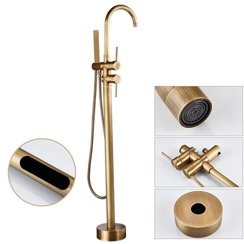 Tub Filler Lever Handle Freestanding Brass High Arc Handshower Traditional Tub Filler