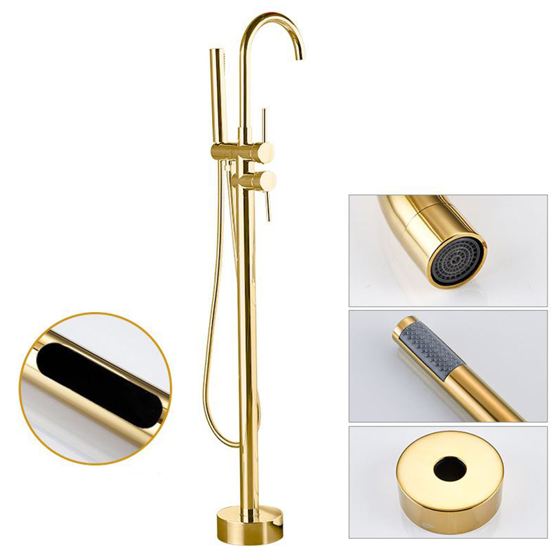 Tub Filler Lever Handle Freestanding Brass High Arc Handshower Traditional Tub Filler