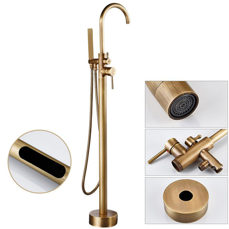 Tub Filler Lever Handle Freestanding Brass High Arc Handshower Traditional Tub Filler
