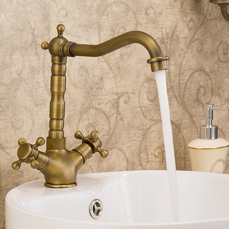 Glam Vessel Sink Bathroom Faucet Brass Cross Handles Swivel Spout Lavatory Faucet