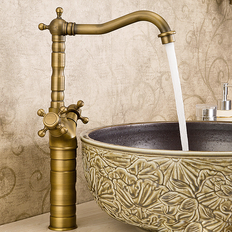 Glam Vessel Sink Bathroom Faucet Brass Cross Handles Swivel Spout Lavatory Faucet