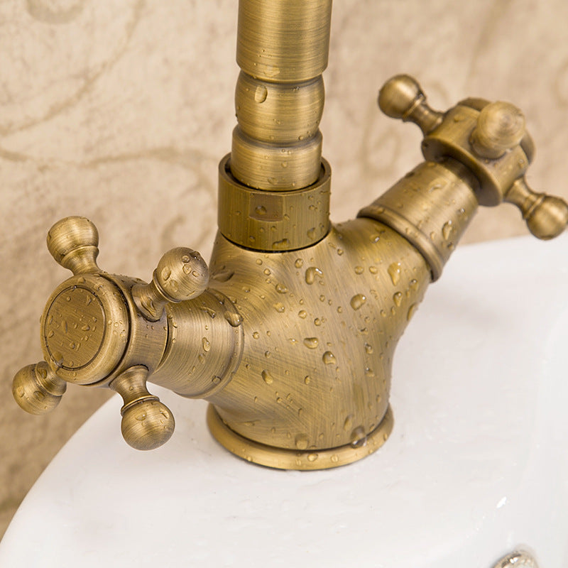 Glam Vessel Sink Bathroom Faucet Brass Cross Handles Swivel Spout Lavatory Faucet