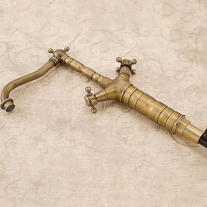 Glam Vessel Sink Bathroom Faucet Brass Cross Handles Swivel Spout Lavatory Faucet