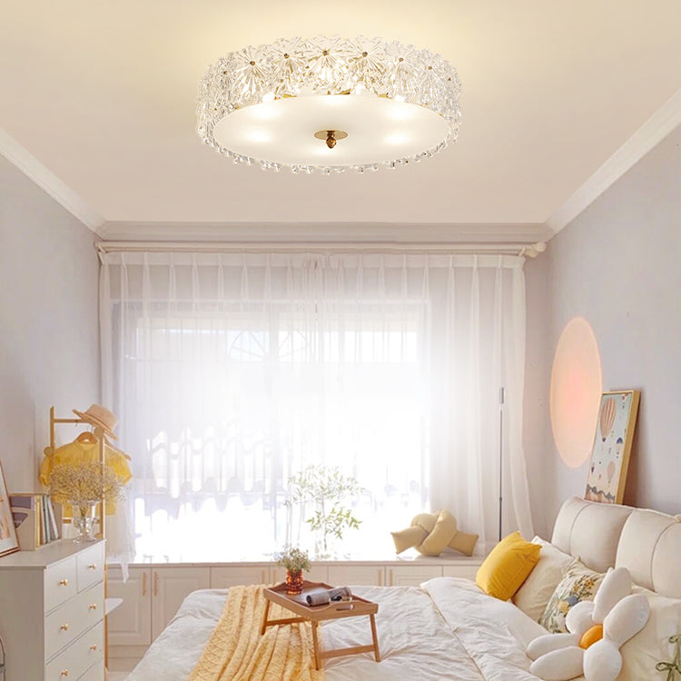 Drum Shape Flush Ceiling Lights Modern Style Glass 6/8 Lights Flush Mount Fixture in Clear