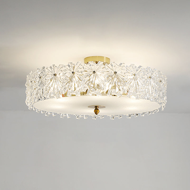 Drum Shape Flush Ceiling Lights Modern Style Glass 6/8 Lights Flush Mount Fixture in Clear