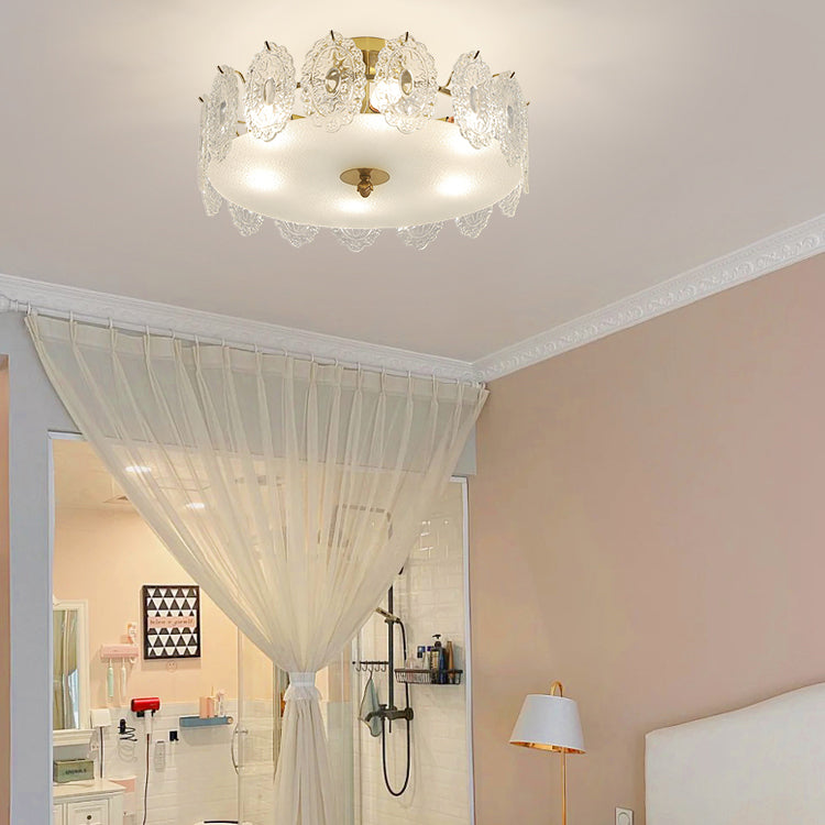 Drum Shape Flush Ceiling Lights Modern Style Glass 6/8 Lights Flush Mount Fixture in Clear