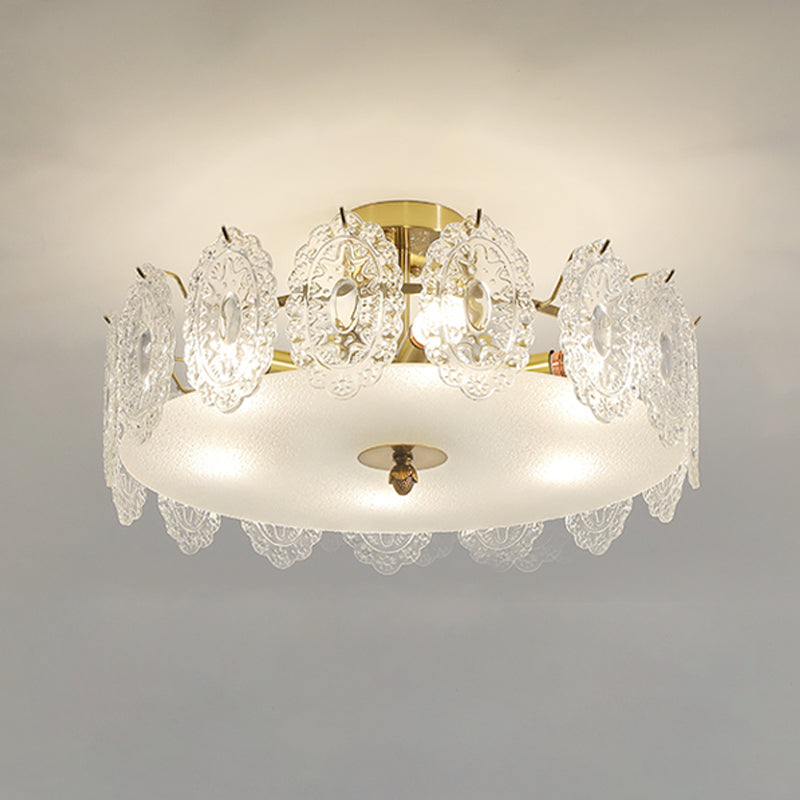 Drum Shape Flush Ceiling Lights Modern Style Glass 6/8 Lights Flush Mount Fixture in Clear