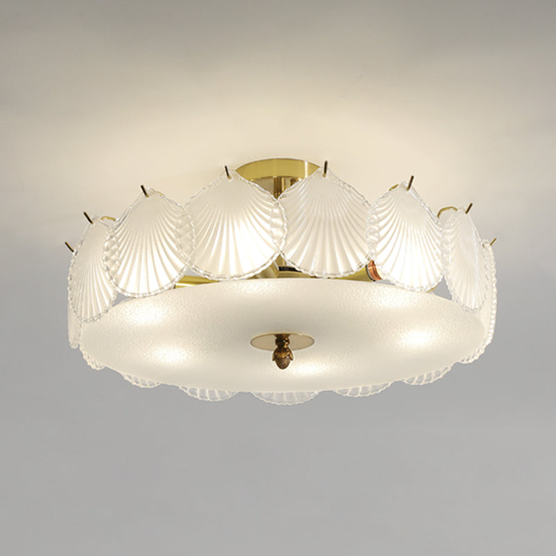 Drum Shape Flush Ceiling Lights Modern Style Glass 6/8 Lights Flush Mount Fixture in Clear