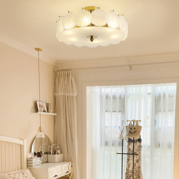 Drum Shape Flush Ceiling Lights Modern Style Glass 6/8 Lights Flush Mount Fixture in Clear