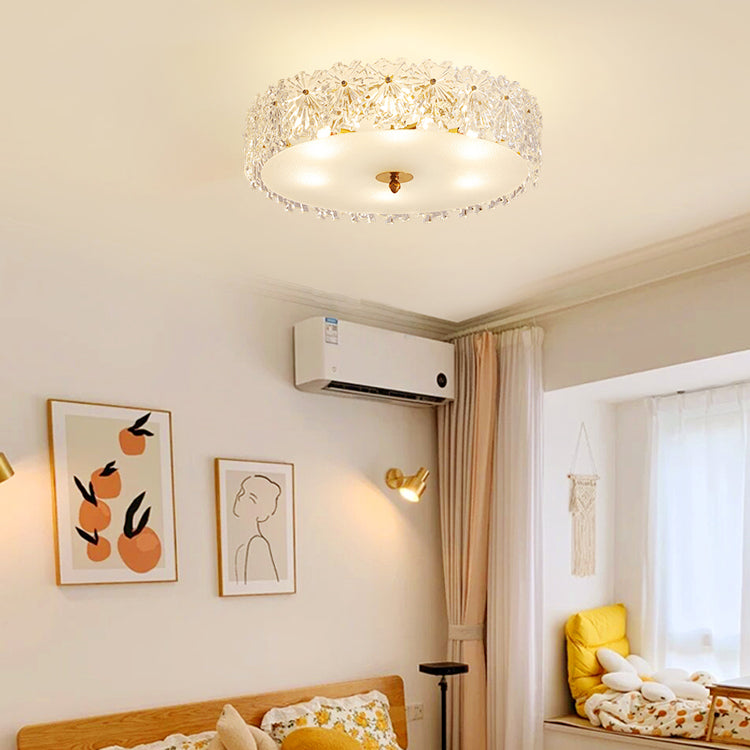 Drum Shape Flush Ceiling Lights Modern Style Glass 6/8 Lights Flush Mount Fixture in Clear