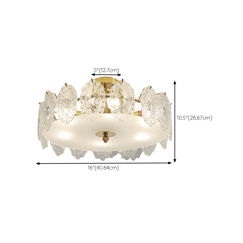 Drum Shape Flush Ceiling Lights Modern Style Glass 6/8 Lights Flush Mount Fixture in Clear
