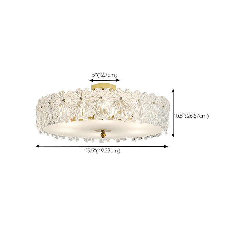 Drum Shape Flush Ceiling Lights Modern Style Glass 6/8 Lights Flush Mount Fixture in Clear