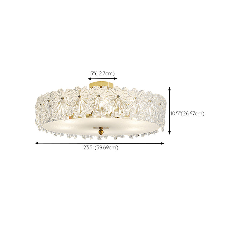 Drum Shape Flush Ceiling Lights Modern Style Glass 6/8 Lights Flush Mount Fixture in Clear