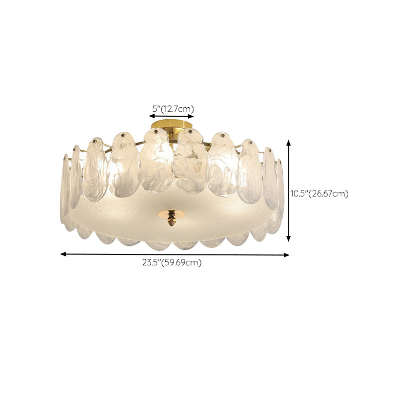 Drum Shape Flush Ceiling Lights Modern Style Glass 6/8 Lights Flush Mount Fixture in Clear