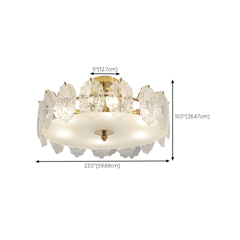 Drum Shape Flush Ceiling Lights Modern Style Glass 6/8 Lights Flush Mount Fixture in Clear