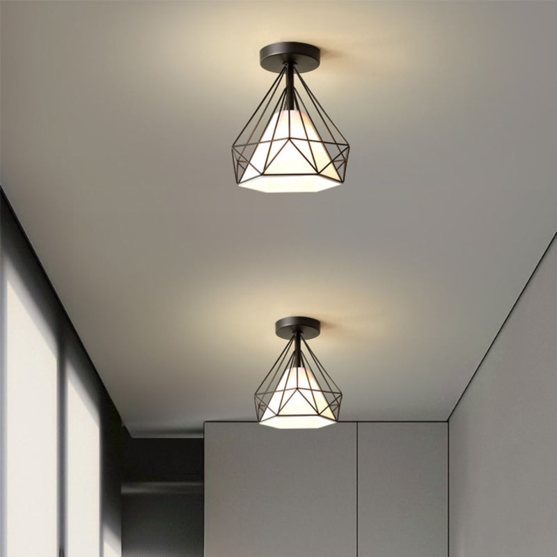 Geometric Shape Flush Lights Modern Style Metal 1 Light Flush Mount Fixture in Black/Gold