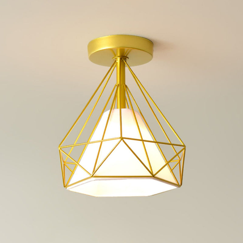 Geometric Shape Flush Lights Modern Style Metal 1 Light Flush Mount Fixture in Black/Gold
