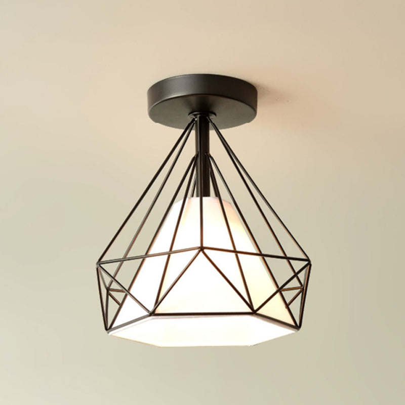 Geometric Shape Flush Lights Modern Style Metal 1 Light Flush Mount Fixture in Black/Gold
