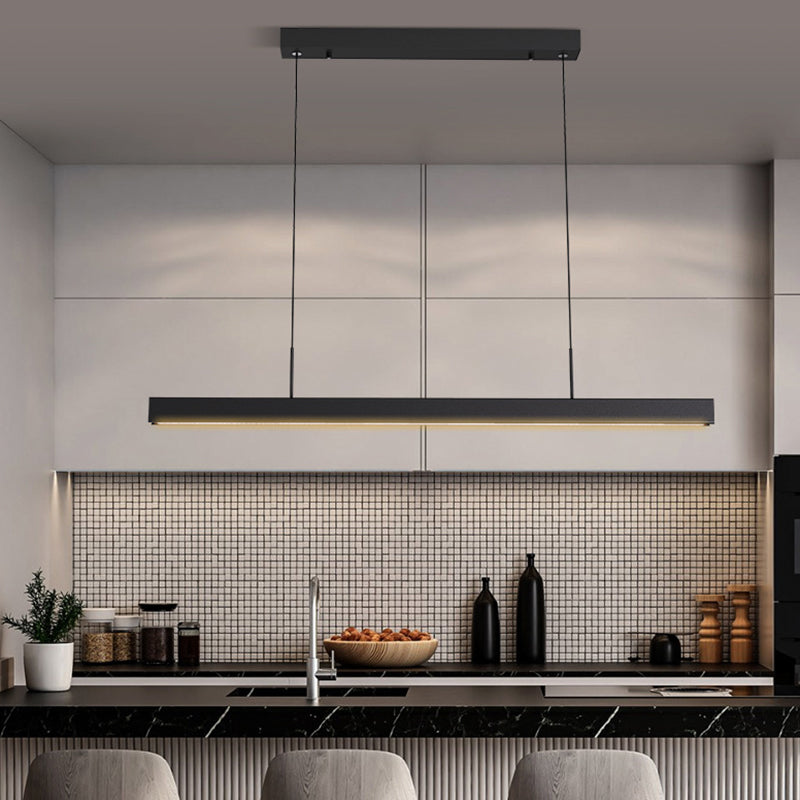 Simple Shape Hanging Island Light Modern Chandelier Light Fixture in Black for Dining Room