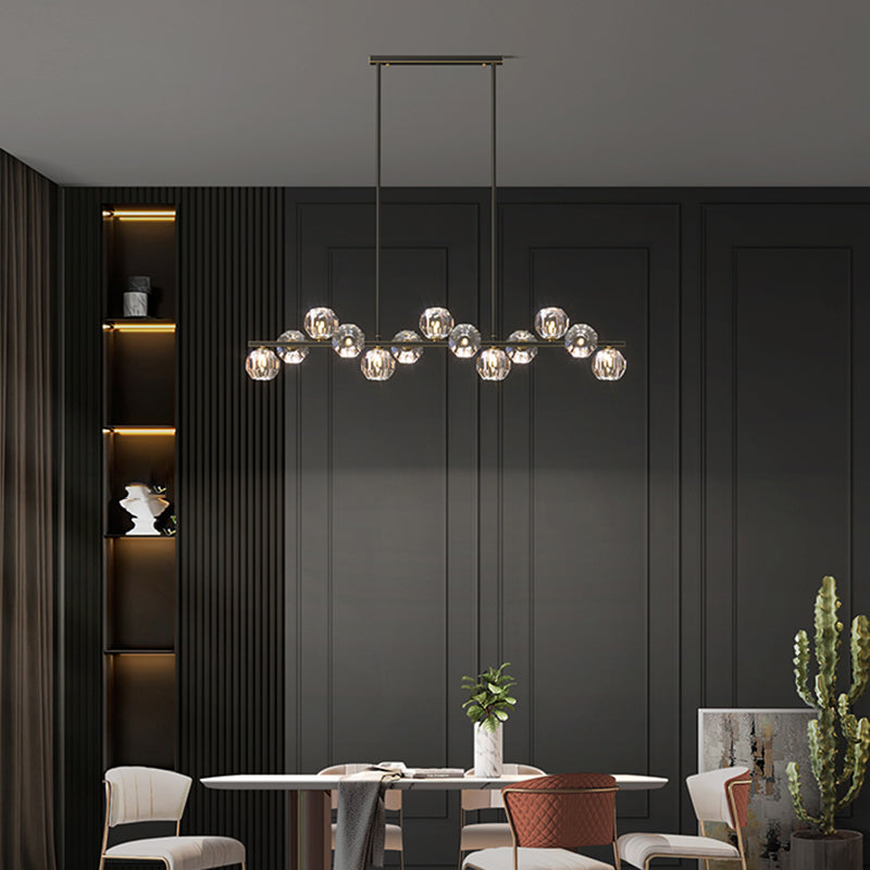 Modern Style Globe Shape Island Pendants Crystal Pendant Lights in Black for Dining Room