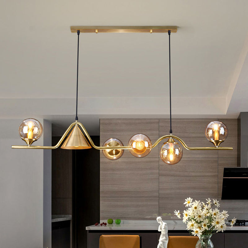 Modern Style Globe Shape Island Pendants 6 Lights Glass Pendant Lights for Dining Room