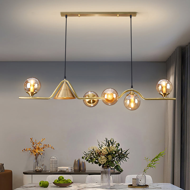 Modern Style Globe Shape Island Pendants 6 Lights Glass Pendant Lights for Dining Room