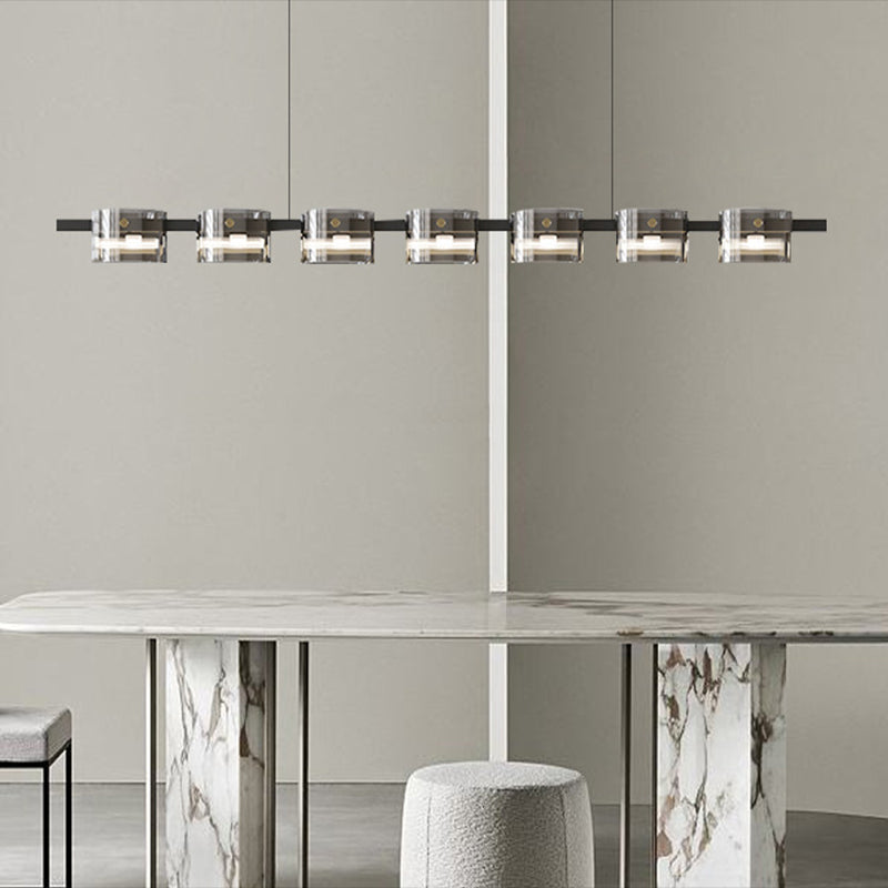 Modern Chandelier Lighting Fixtures Glass Hanging Lamp Kit in Black for Living Room